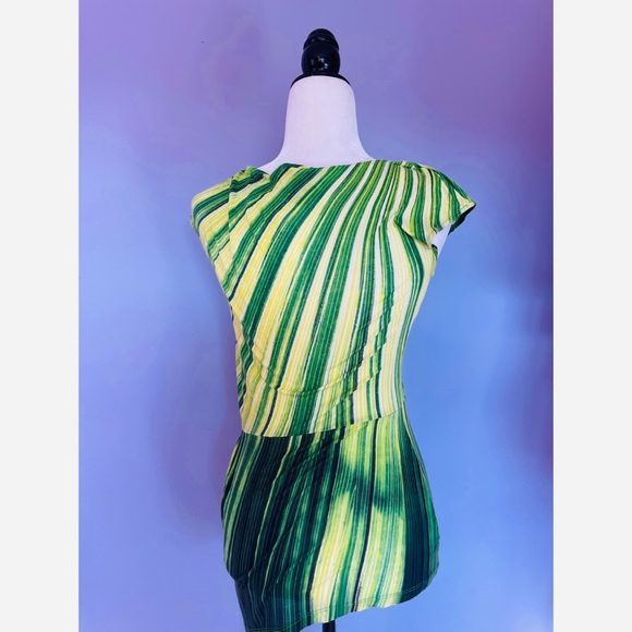 Anthropologie Vanessa Virginia Ivy Green Stripe Asymmetric Tunic - Picture 6 of 7